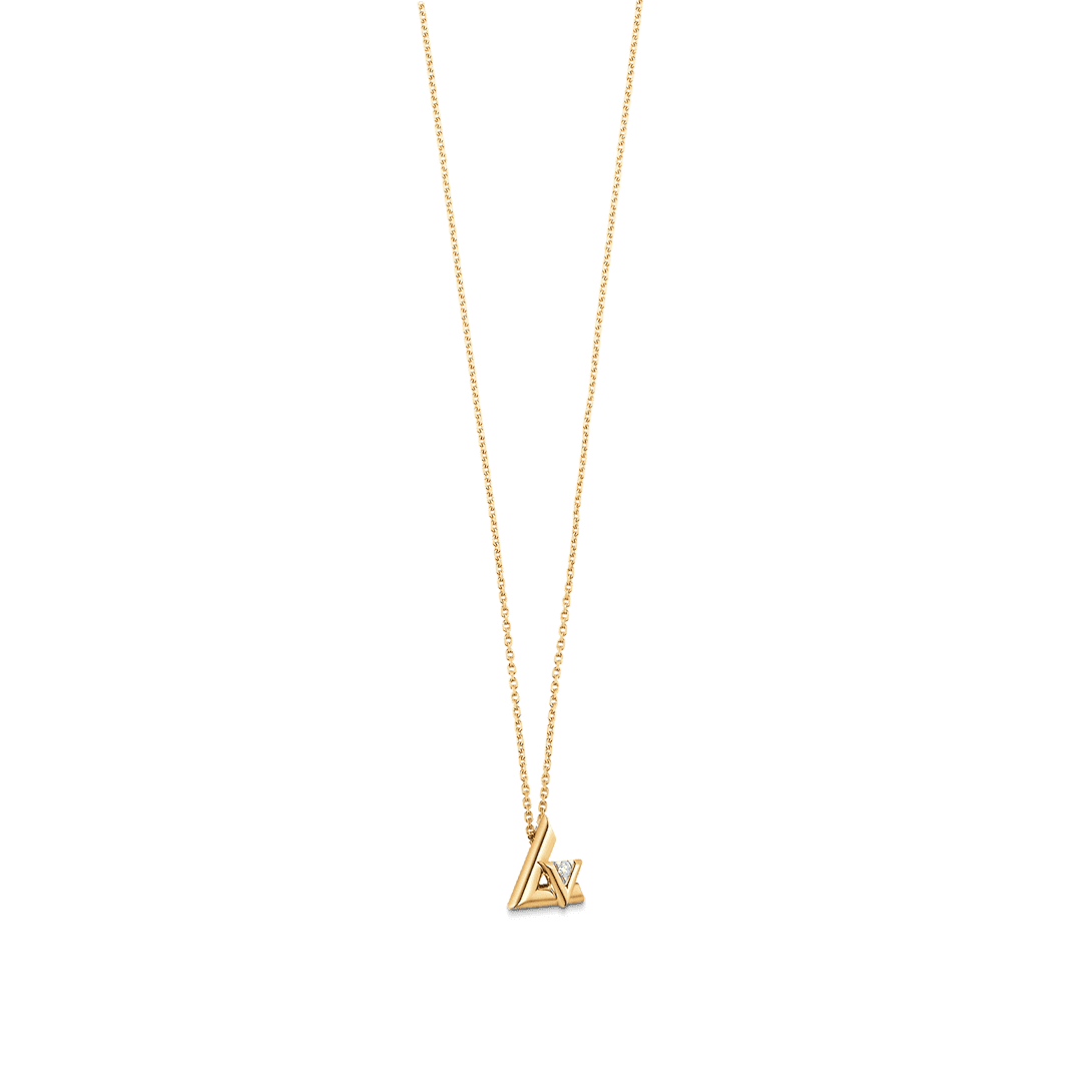 LV Gold Triangle Inset Diamond Thin Necklace - Image 3