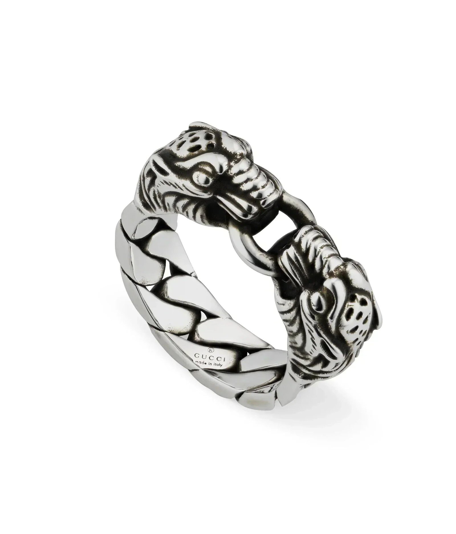 Double Gucci Tiger Head Chain Ring