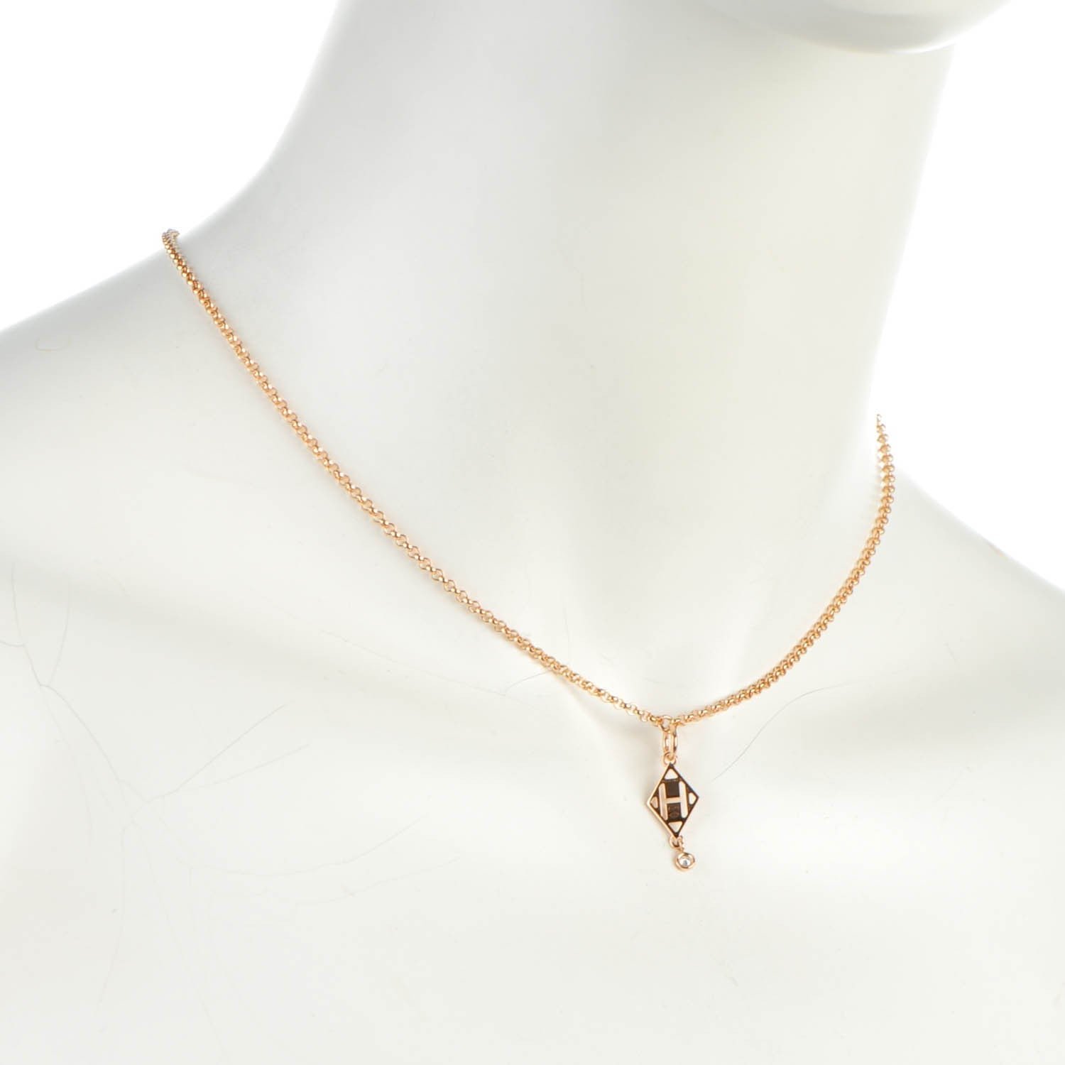 Alternative view of Hermès Diamond Rose Gold Plated H Necklace