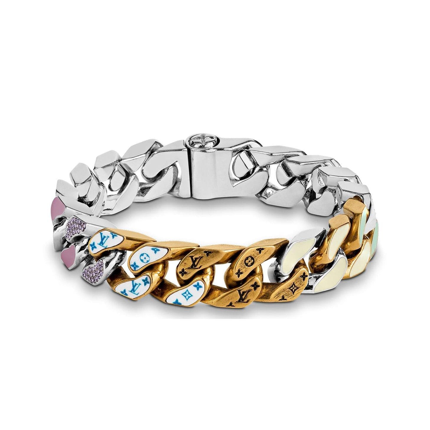 LV Multicolor Enamel Cuban Link Bracelet