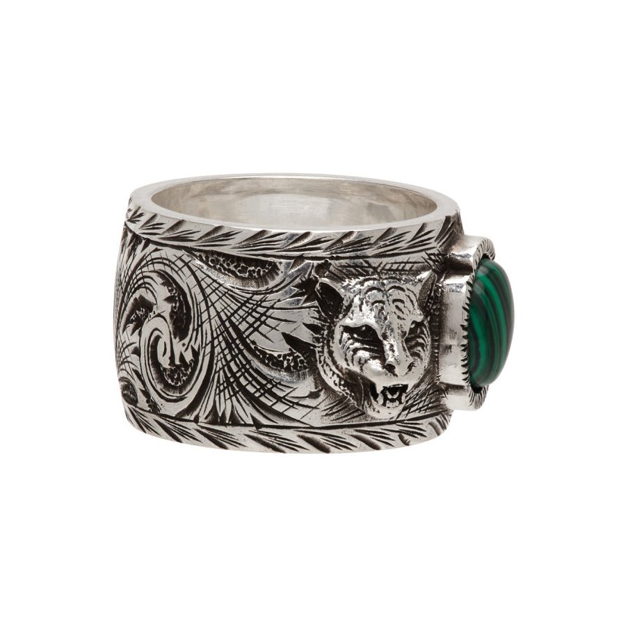 Double Gucci Feline Garden Green Ring - Image 7