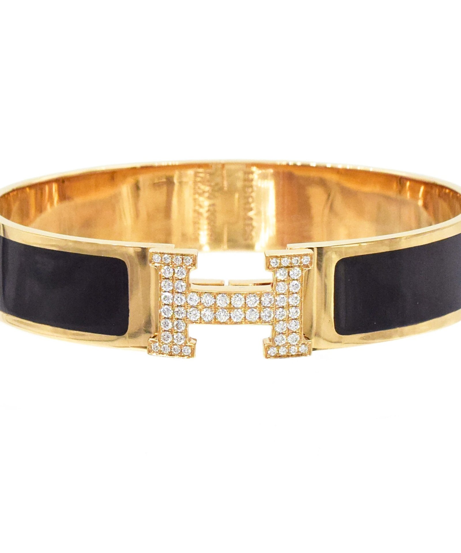 Hermès Gold Black Enamel Diamond Bracelet