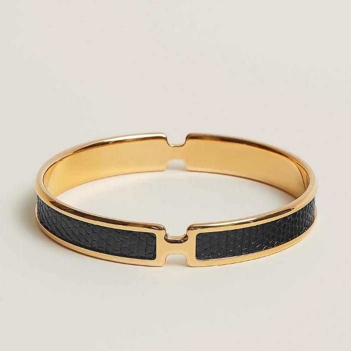 Hermès O'Kelly Black Leather & Gold Bracelet