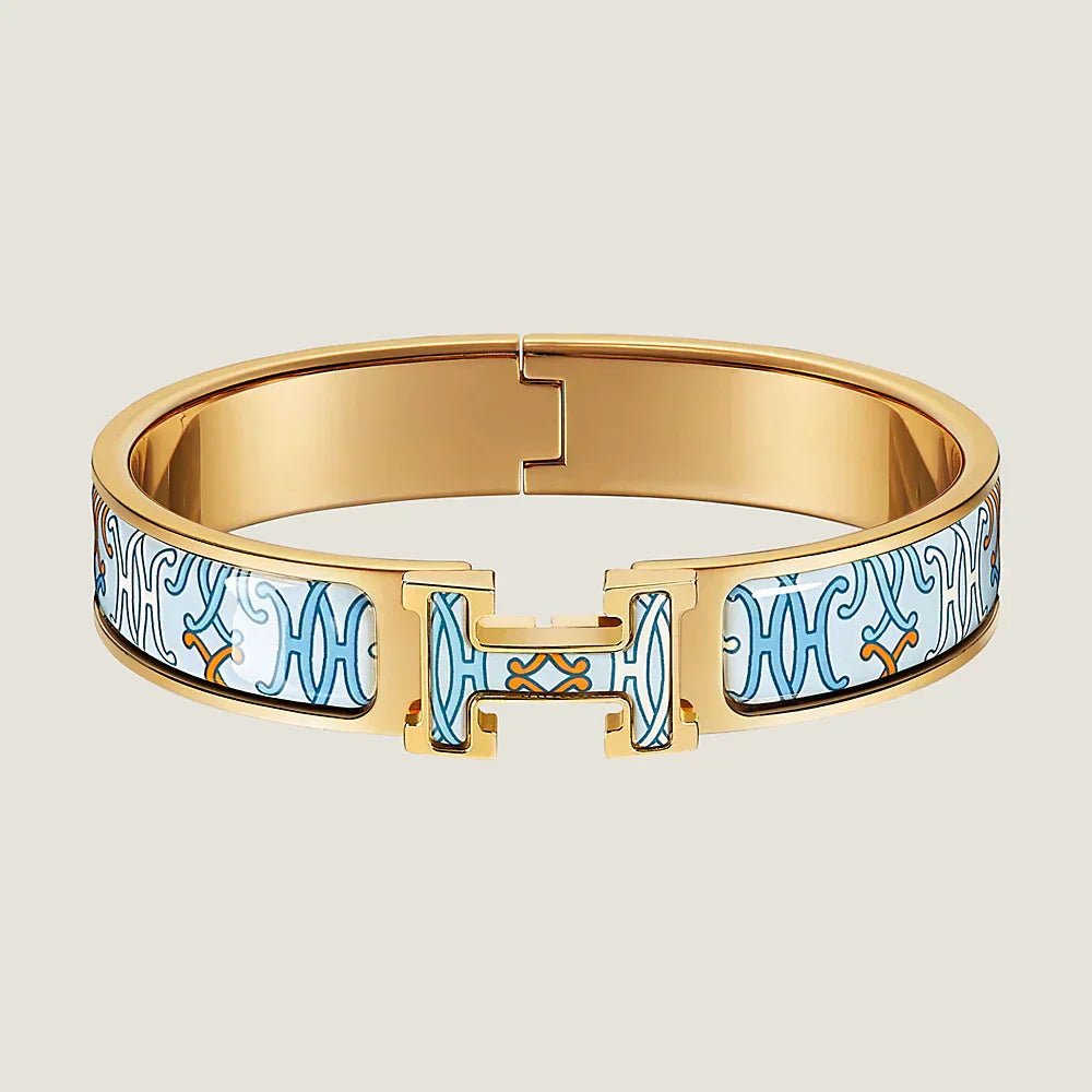 Hermès Gold Plated Monogram Print Bracelet