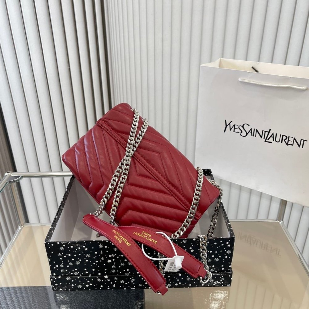 Saint Laurent Loulou Small Chain Bag In Quilted Y Wine Red 25Cm - Image 6