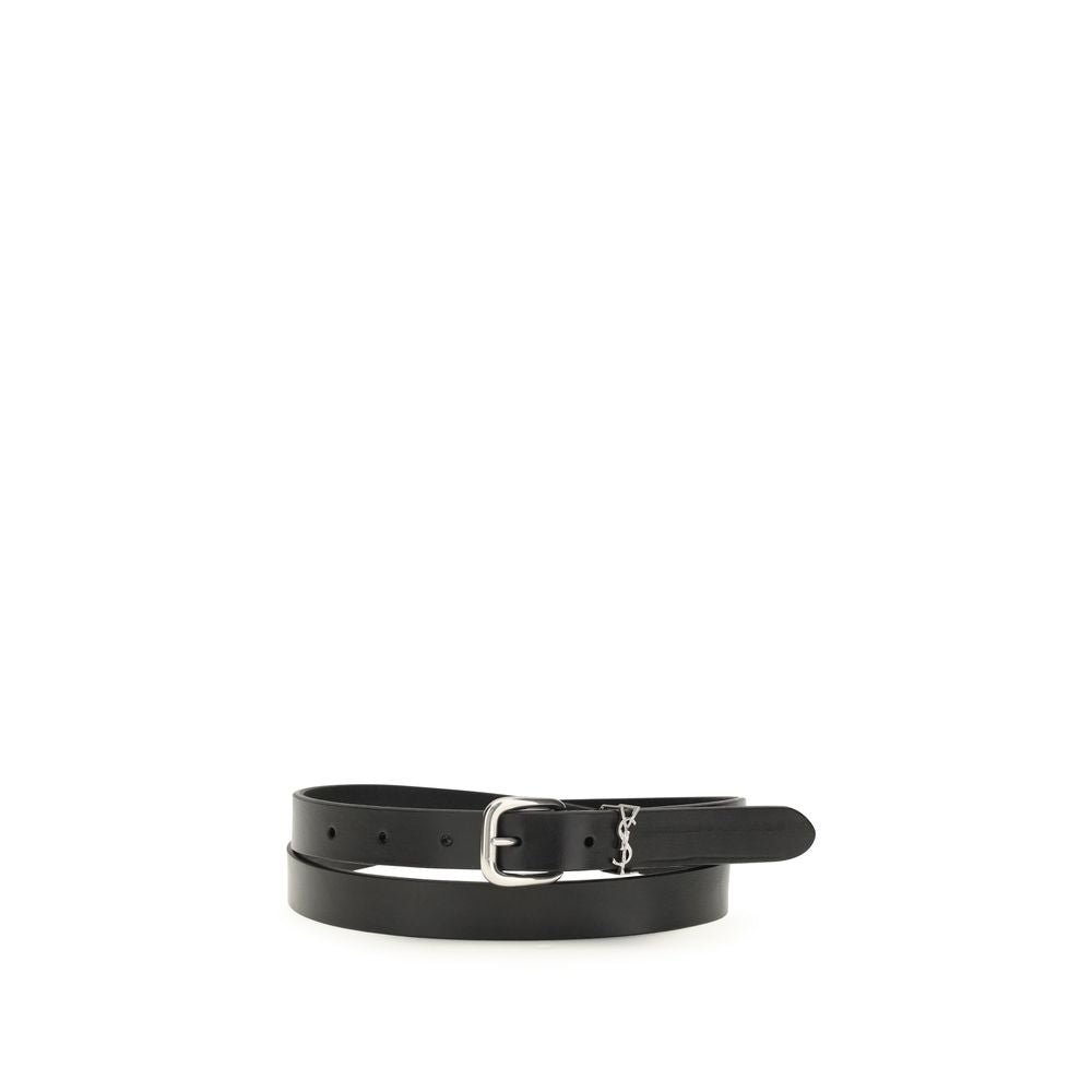 YSL Black Leather Silver Buckle Belt