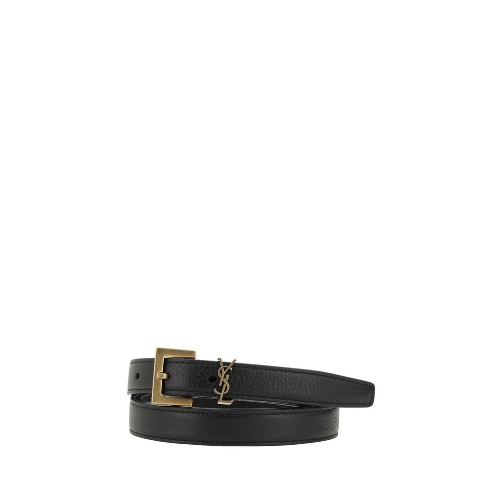 YSL Black Leather Vintage Gold Buckle Belt