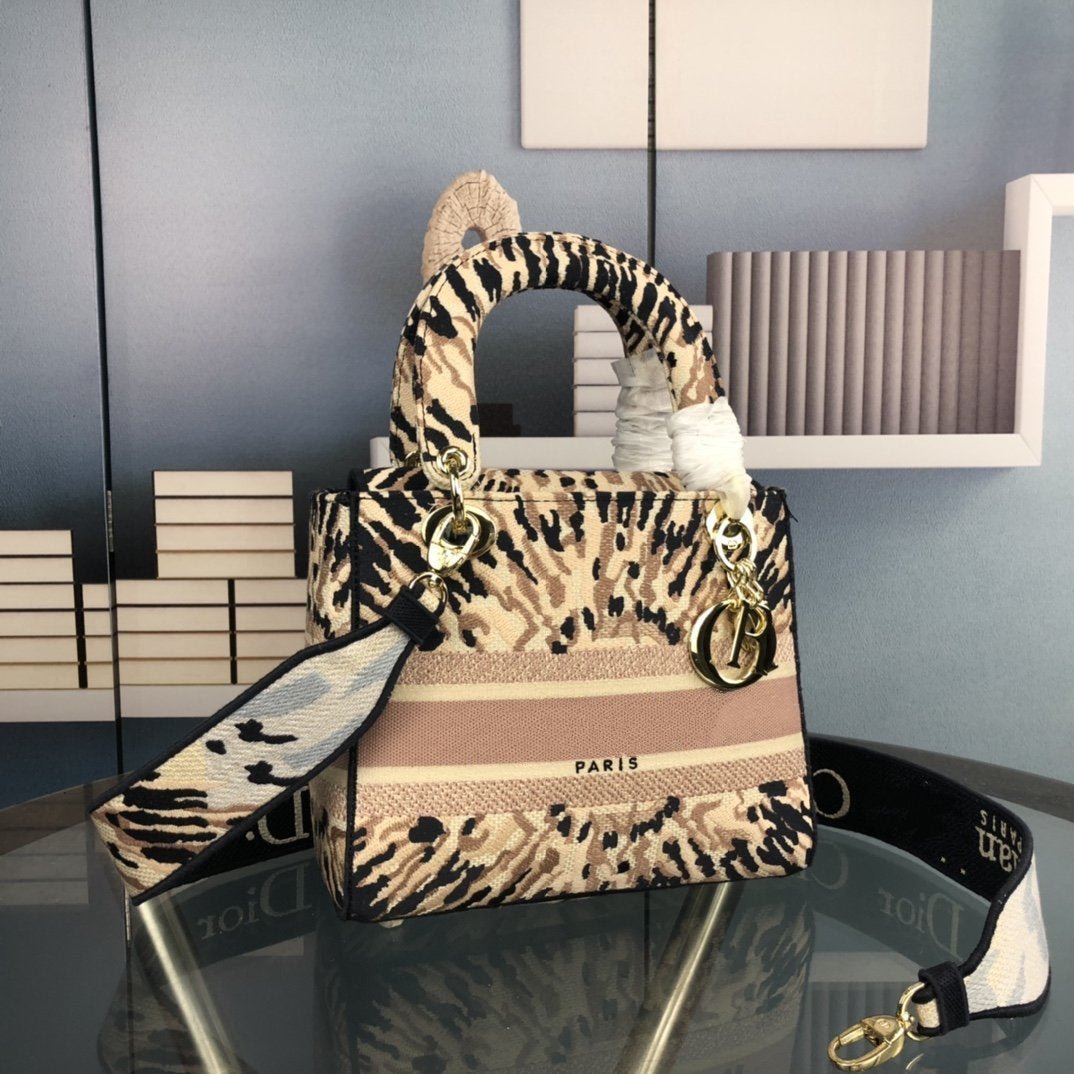 Dior Lady D-Lite Beige Mizza Embroidered Hand Bag