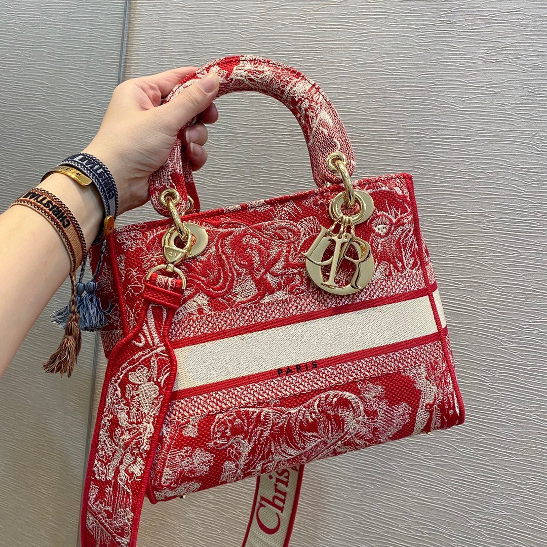Dior Medium Lady D-Lite Red Multicolor Hand Bag