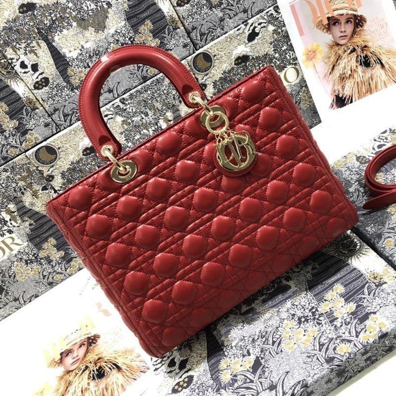 Dior Large Lady Red Cannage Quilted Lambskin Bag