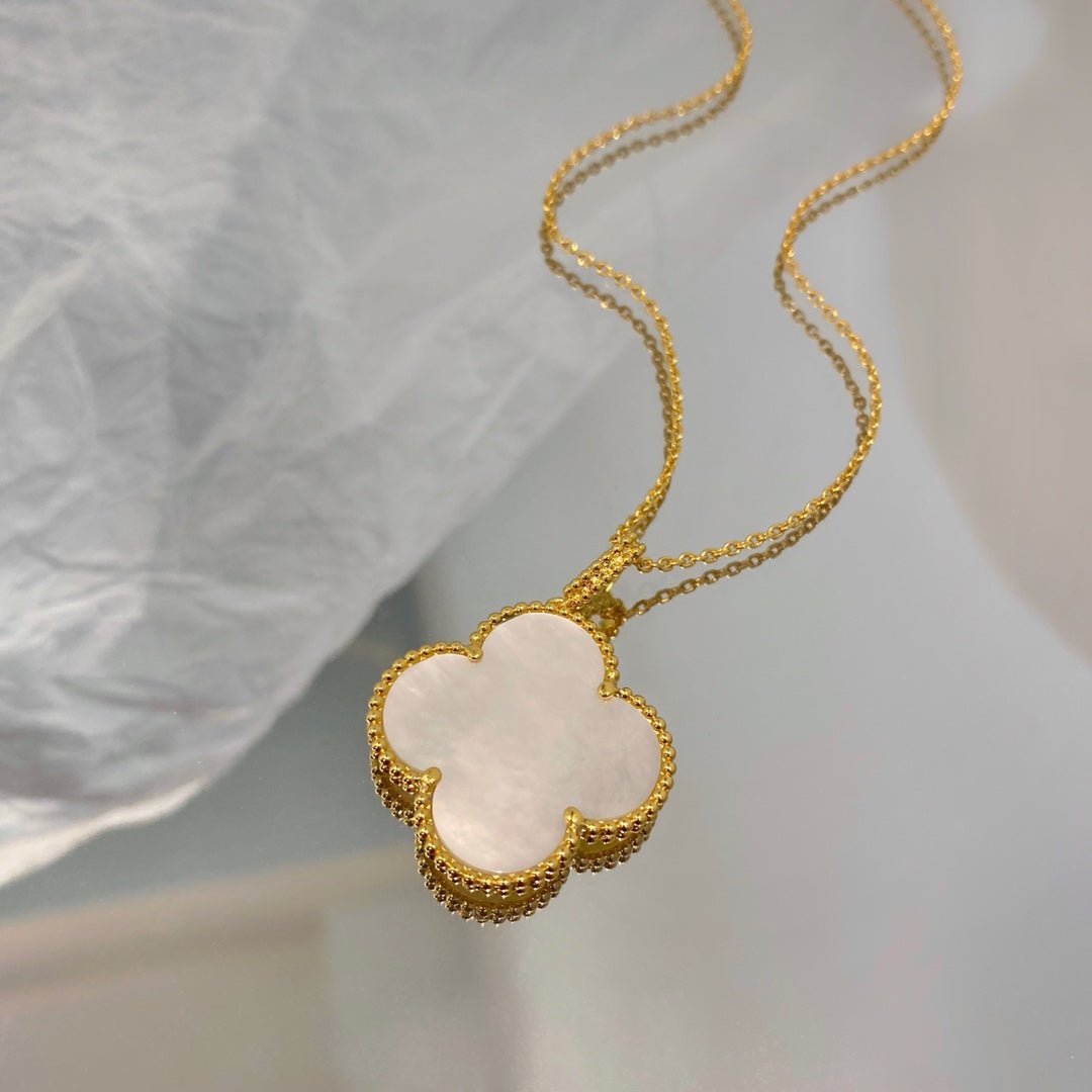 VCA Large Single Pink MOP Gold Clover Necklace