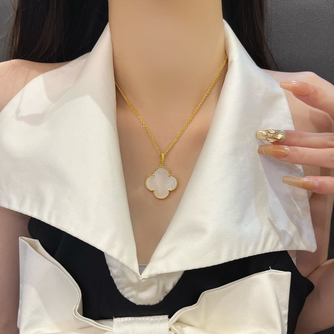 Alternative view of VCA Large Single Pink MOP Gold Clover Necklace