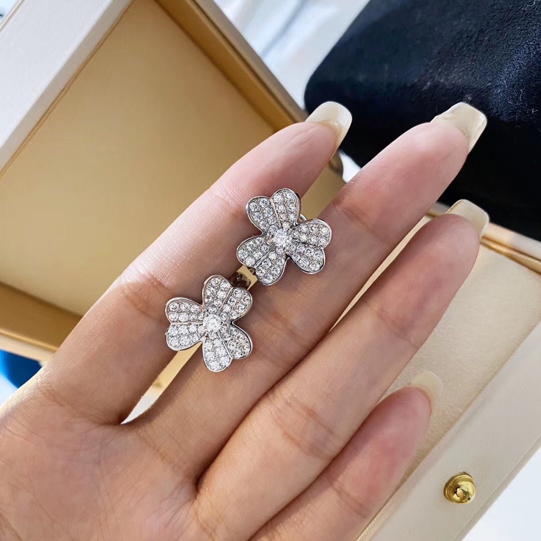 Alternative view of Multi Clover Full Zircon Silver Floral Stud Earrings