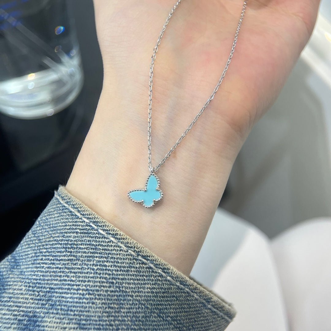 Alternative view of VCA Butterfly Silver Turquoise Pendant Necklace