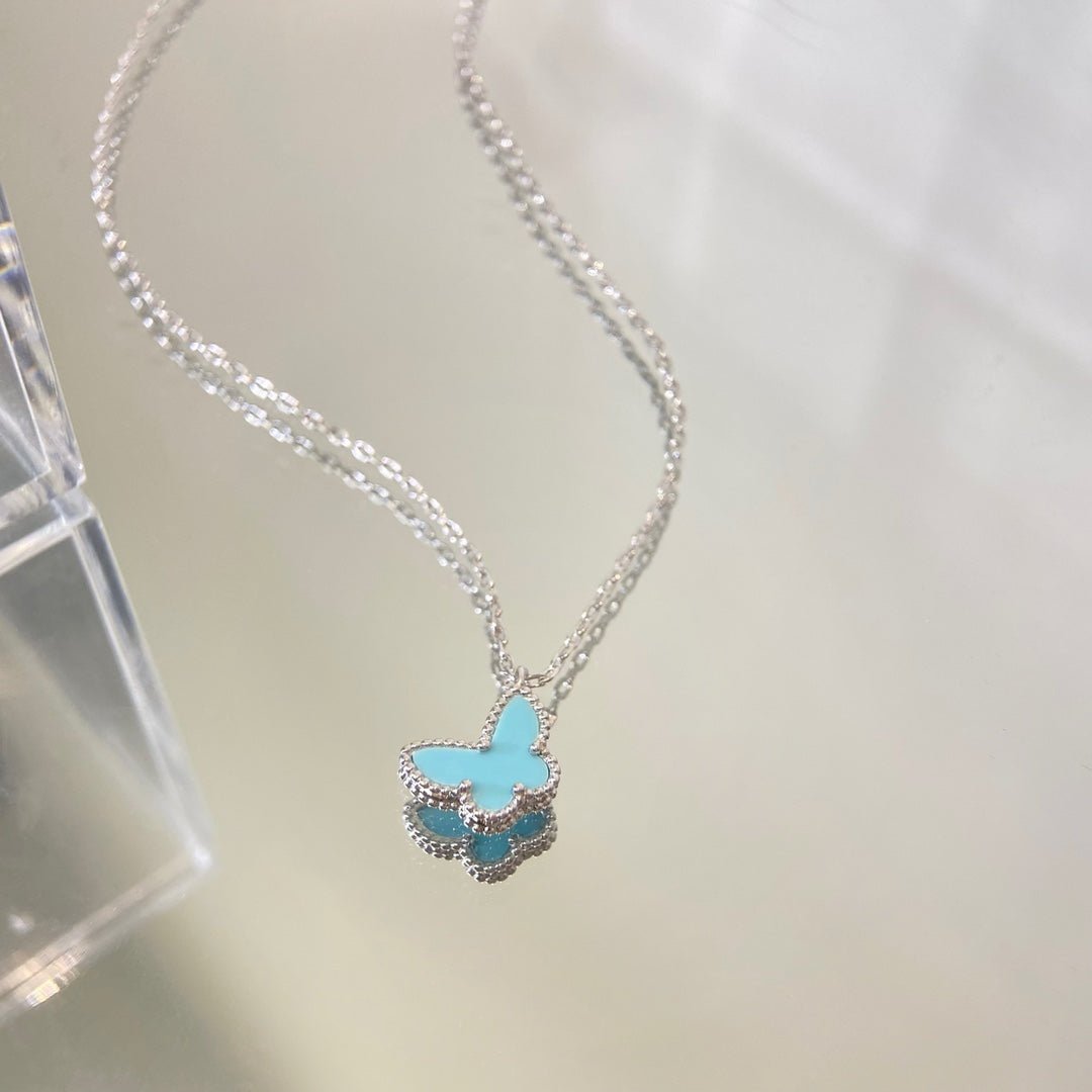 VCA Butterfly Silver Turquoise Pendant Necklace