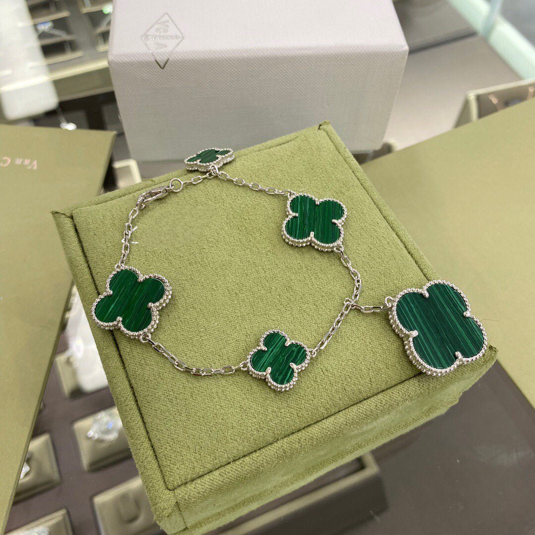 Alternative view of Van Cleef VA 5 Motifs Silver Malachite Bracelet