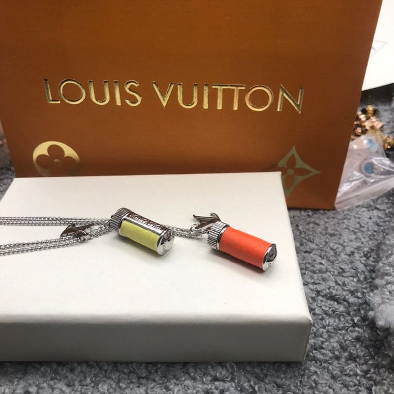 LV Silver Orange Enamel Cylinder Necklace - Image 6