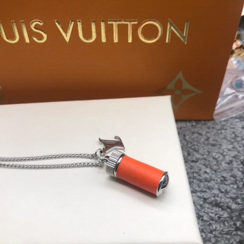 LV Silver Orange Enamel Cylinder Necklace - Image 3