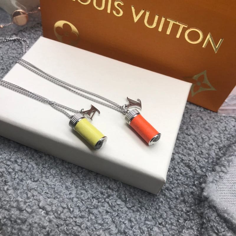 LV Silver Orange Enamel Cylinder Necklace - Image 5