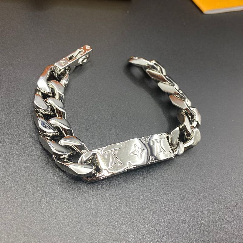 LV Silver Chain Logo Bracelet - Image 5