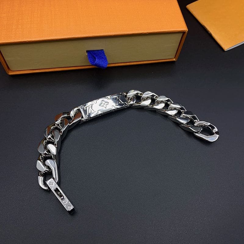 LV Silver Chain Logo Bracelet - Image 6