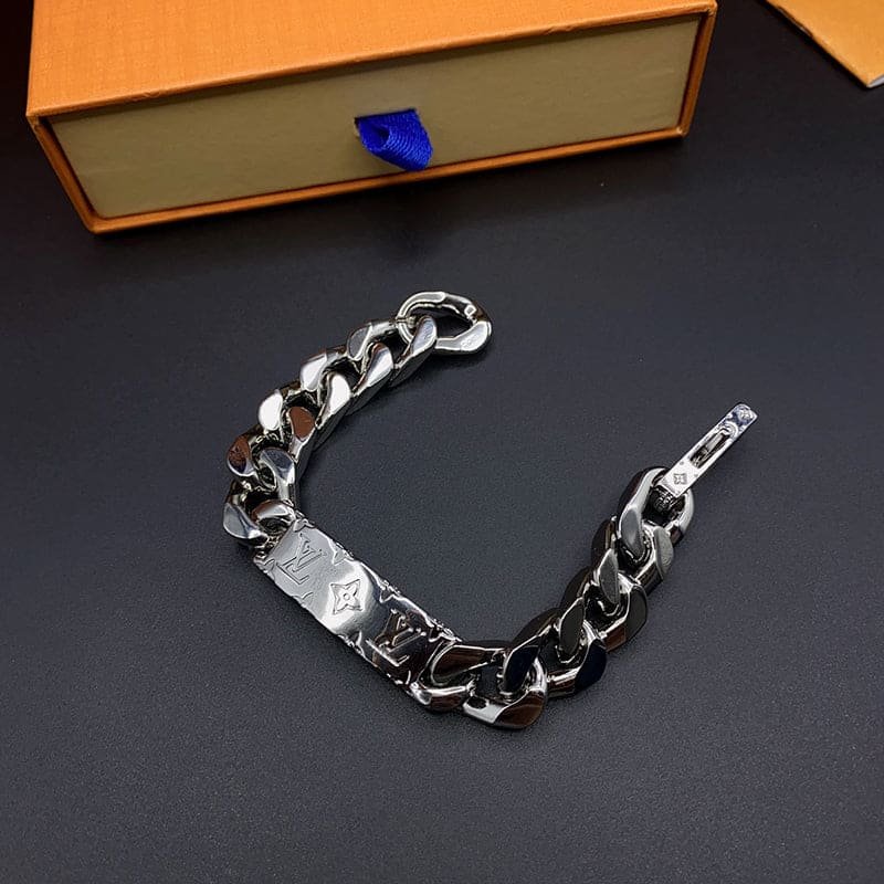 LV Silver Chain Logo Bracelet - Image 2