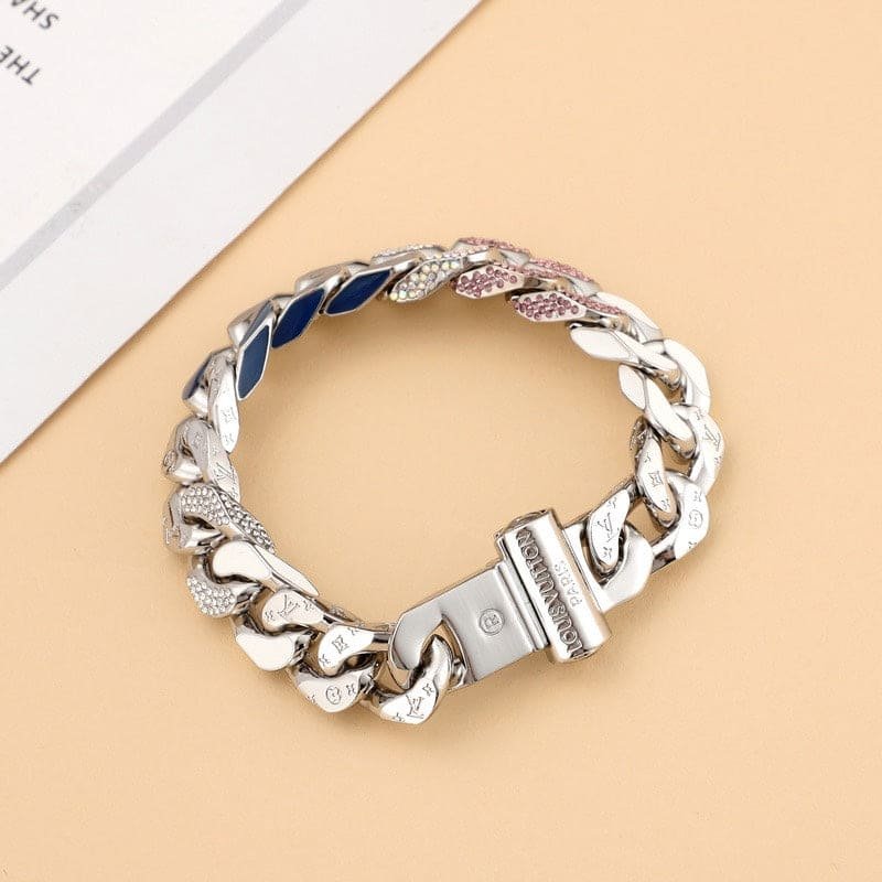 Alternative view of LV  Enamel & Crystal Cuban Link Bracelet