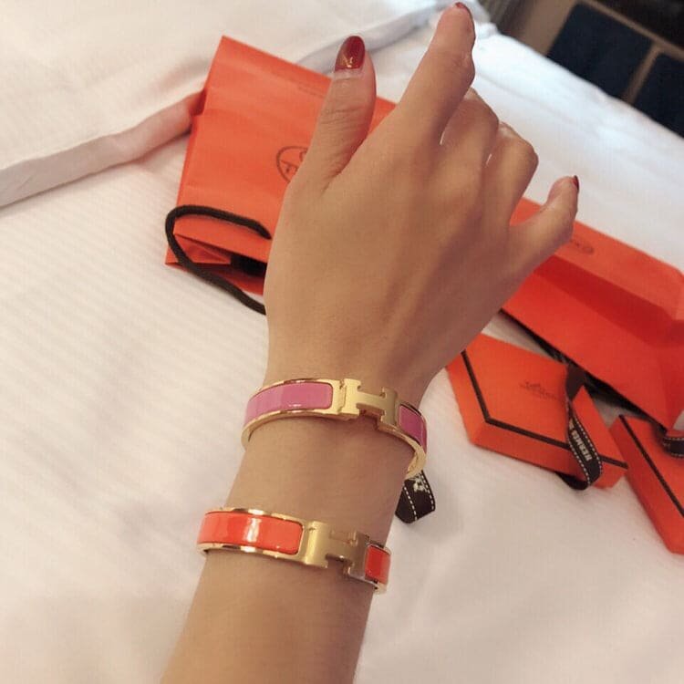 Hermès Gold Plated Orange Enamel Bracelet - Image 4