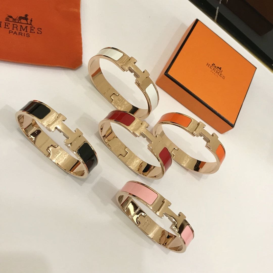 Hermès Gold Plated Orange Enamel Bracelet - Image 5