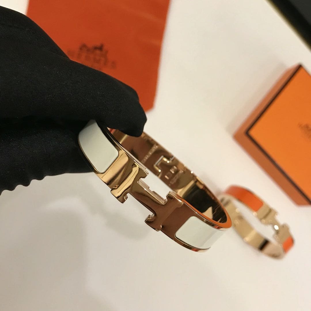 Alternative view of  Hermès Gold Plated White Enamel Bracelet