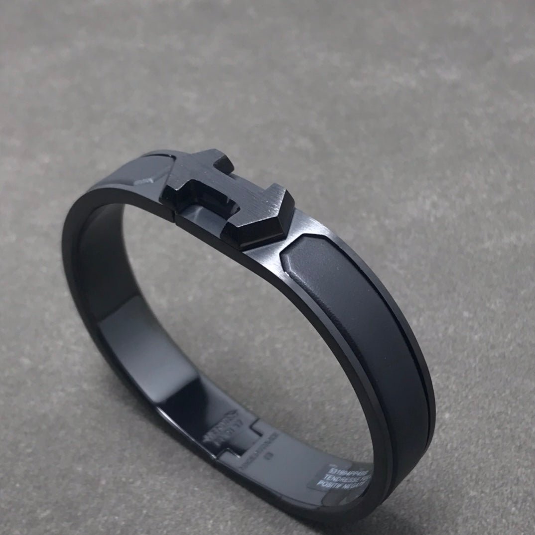 Alternative view of  Hermès H-Action Black Leather & Silver Bangle