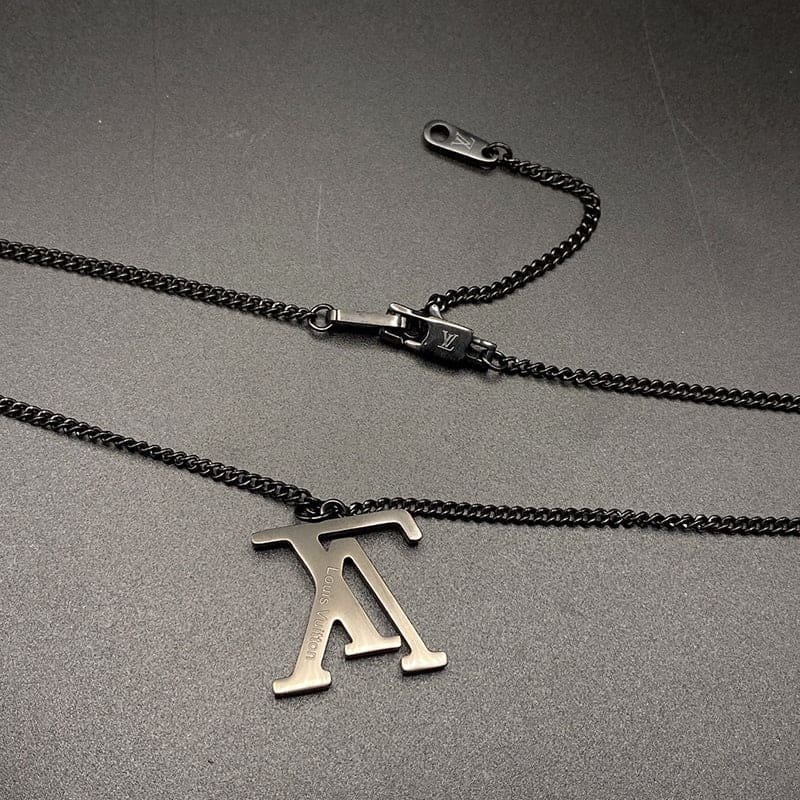 LV Gold Cuban LV Pendant Chain Necklace - Image 8