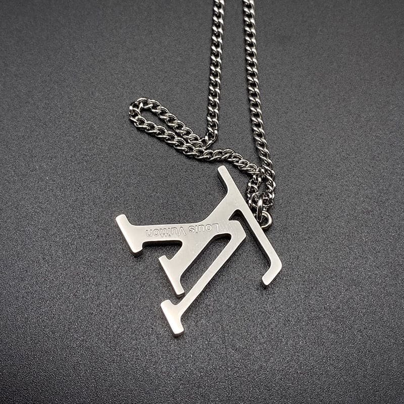 LV Gold Cuban LV Pendant Chain Necklace - Image 9