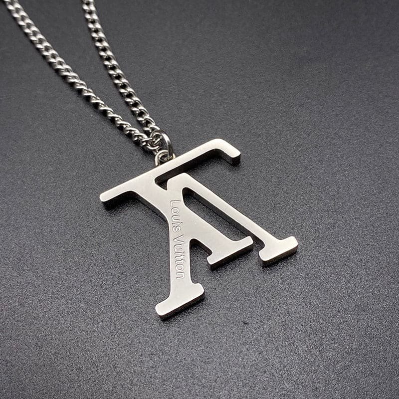 LV Gold Cuban LV Pendant Chain Necklace - Image 12