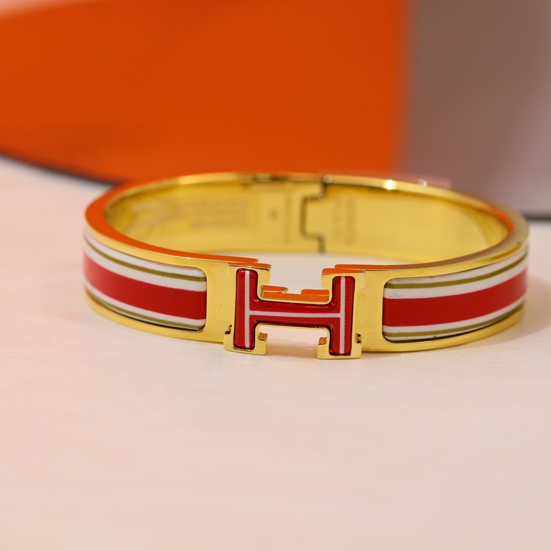 Alternative view of Hermès Gold Plated Red Striped Bracelet