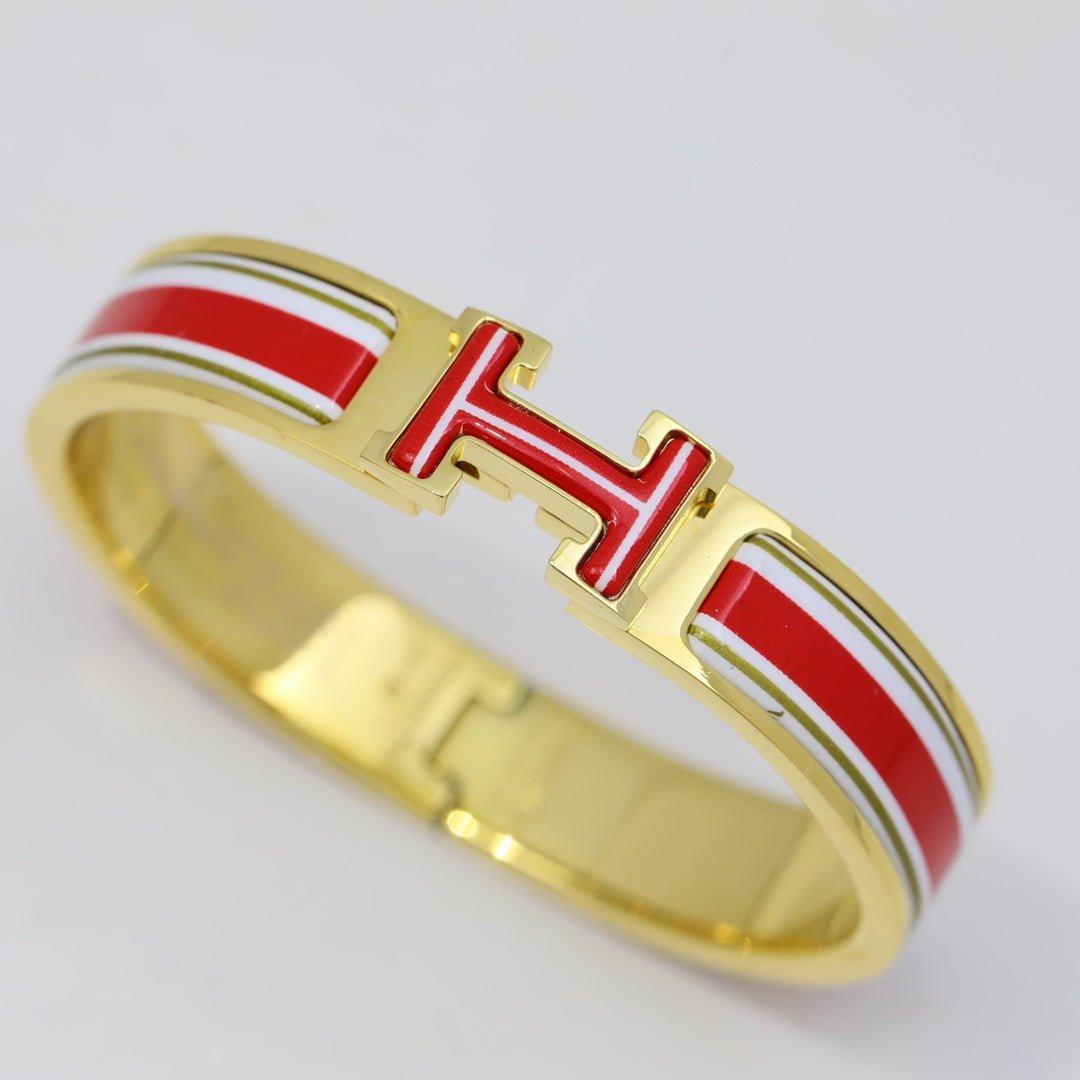 Hermès Gold Plated Red Striped Bracelet - Image 6