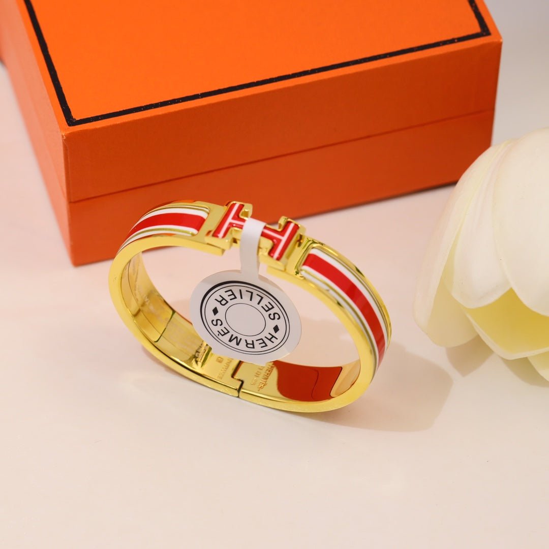 Hermès Gold Plated Red Striped Bracelet - Image 9