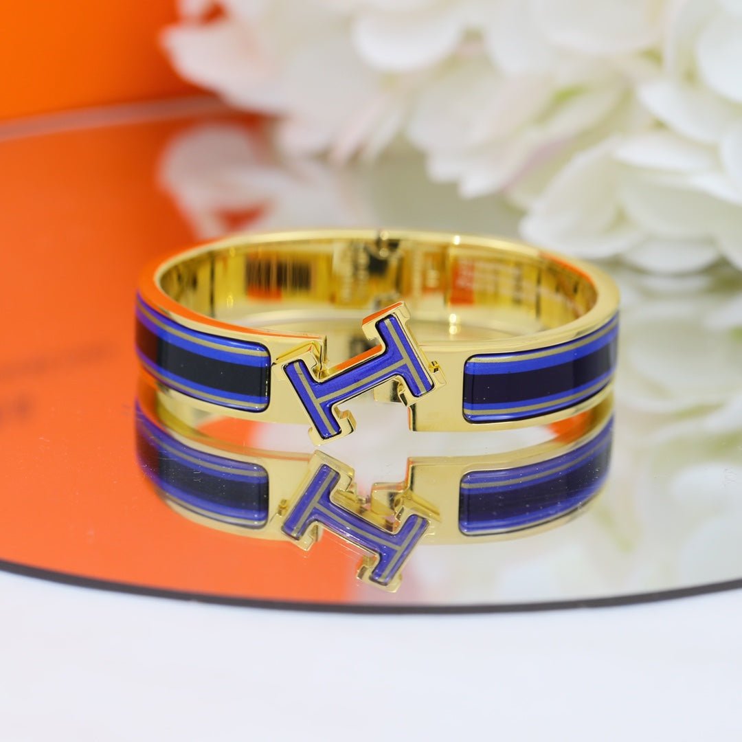 Alternative view of Hermès Gold Plated Blue Striped Enamel Bracelet