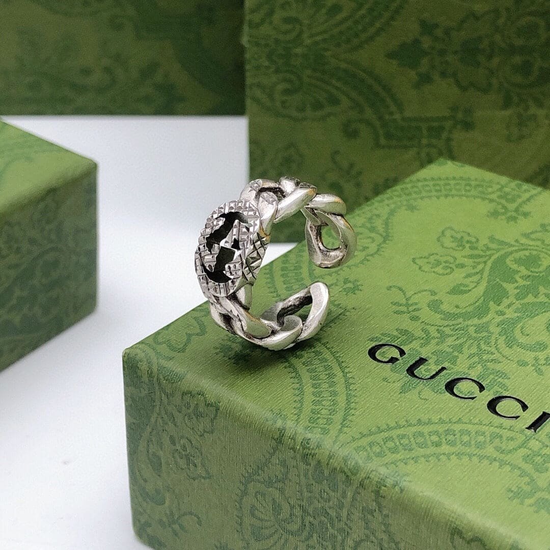 GUCCI Chain Link Open Silver Ring - Image 5