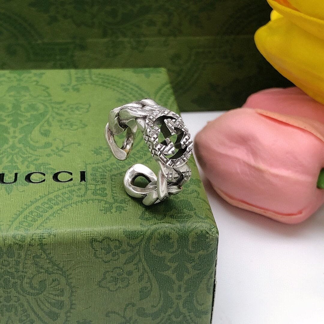 GUCCI Chain Link Open Silver Ring - Image 6