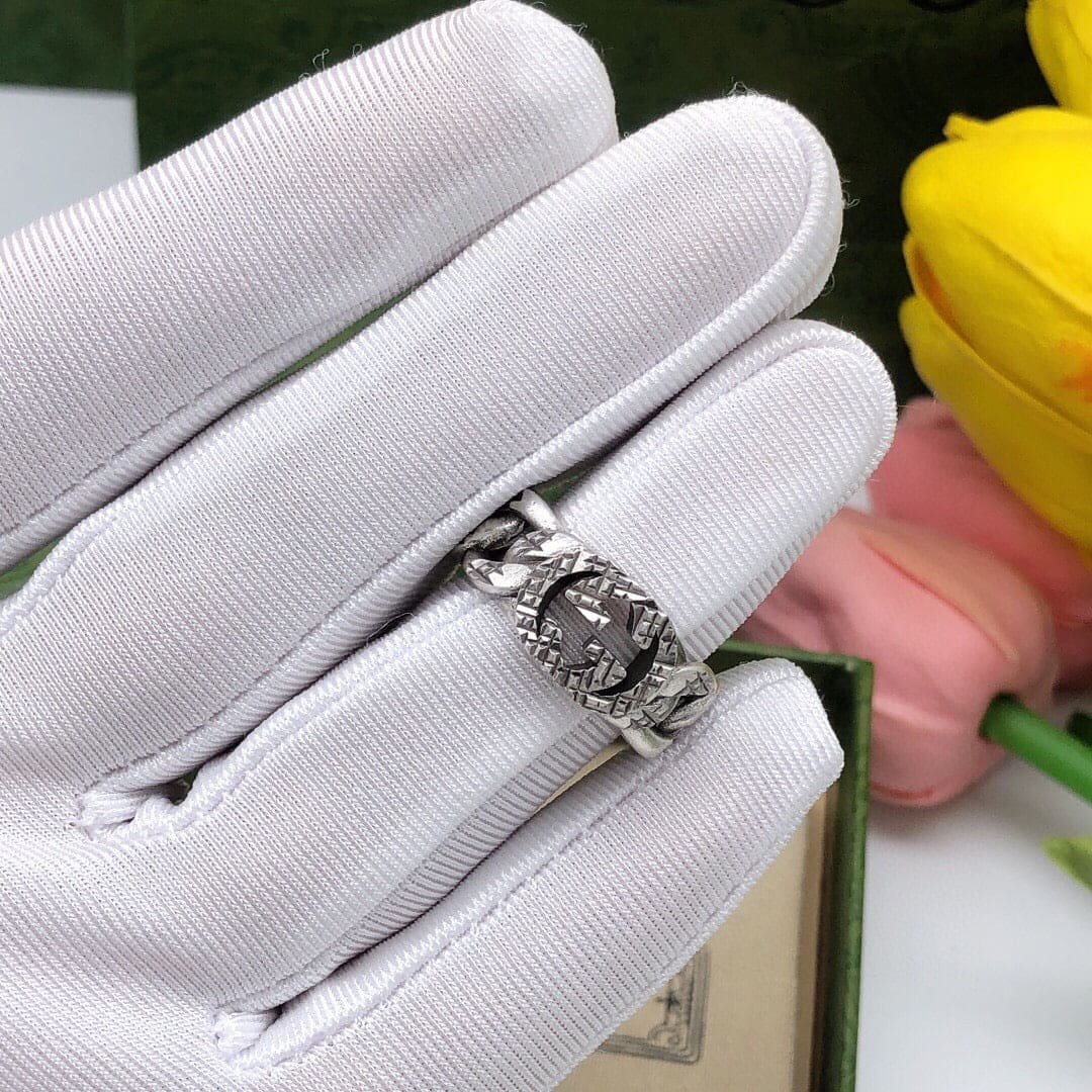 GUCCI Chain Link Open Silver Ring - Image 3
