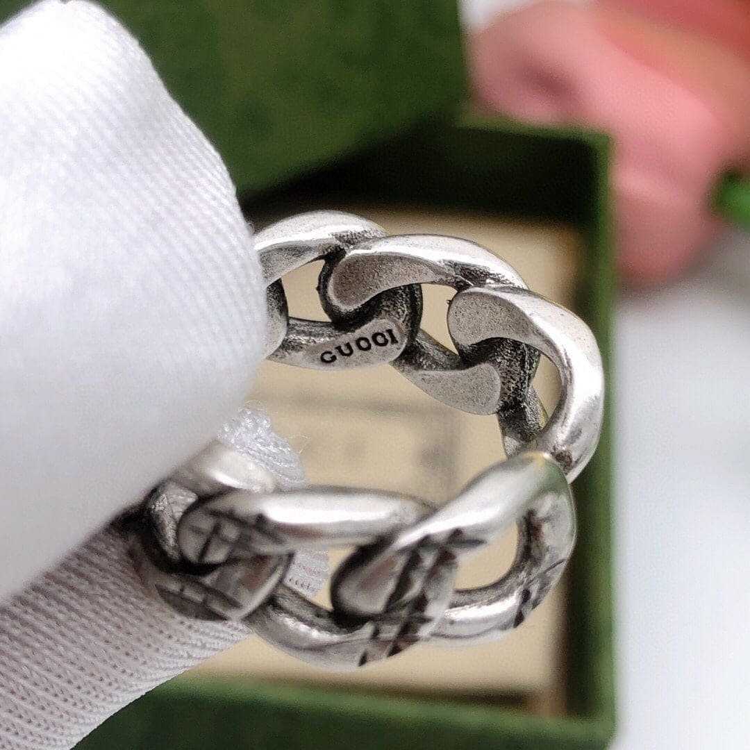 GUCCI Chain Link Open Silver Ring - Image 7
