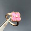 Pink Rhodonite Clover Rose Gold Diamond Ring