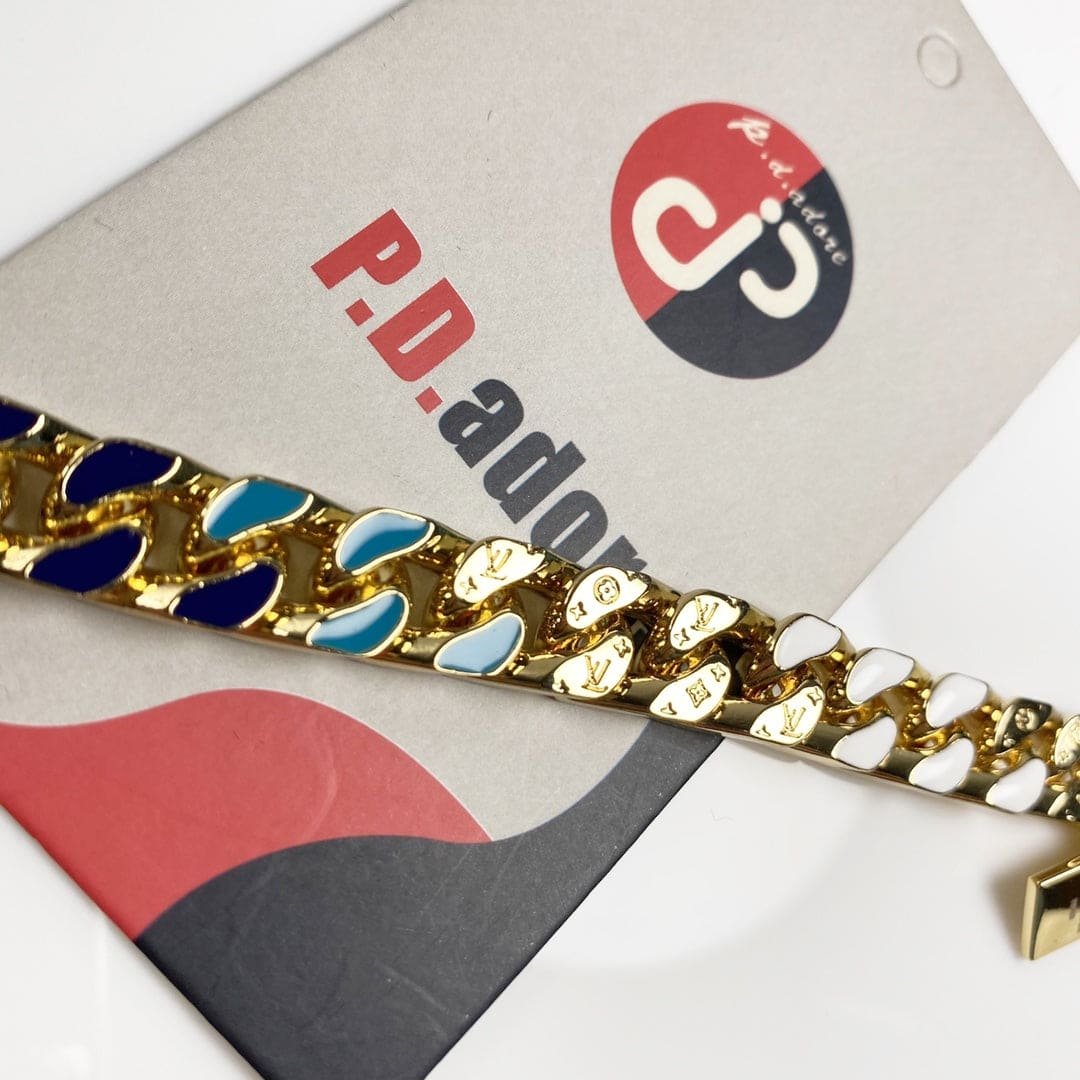 LV Gold Enamel Chain Bracelet - Image 7