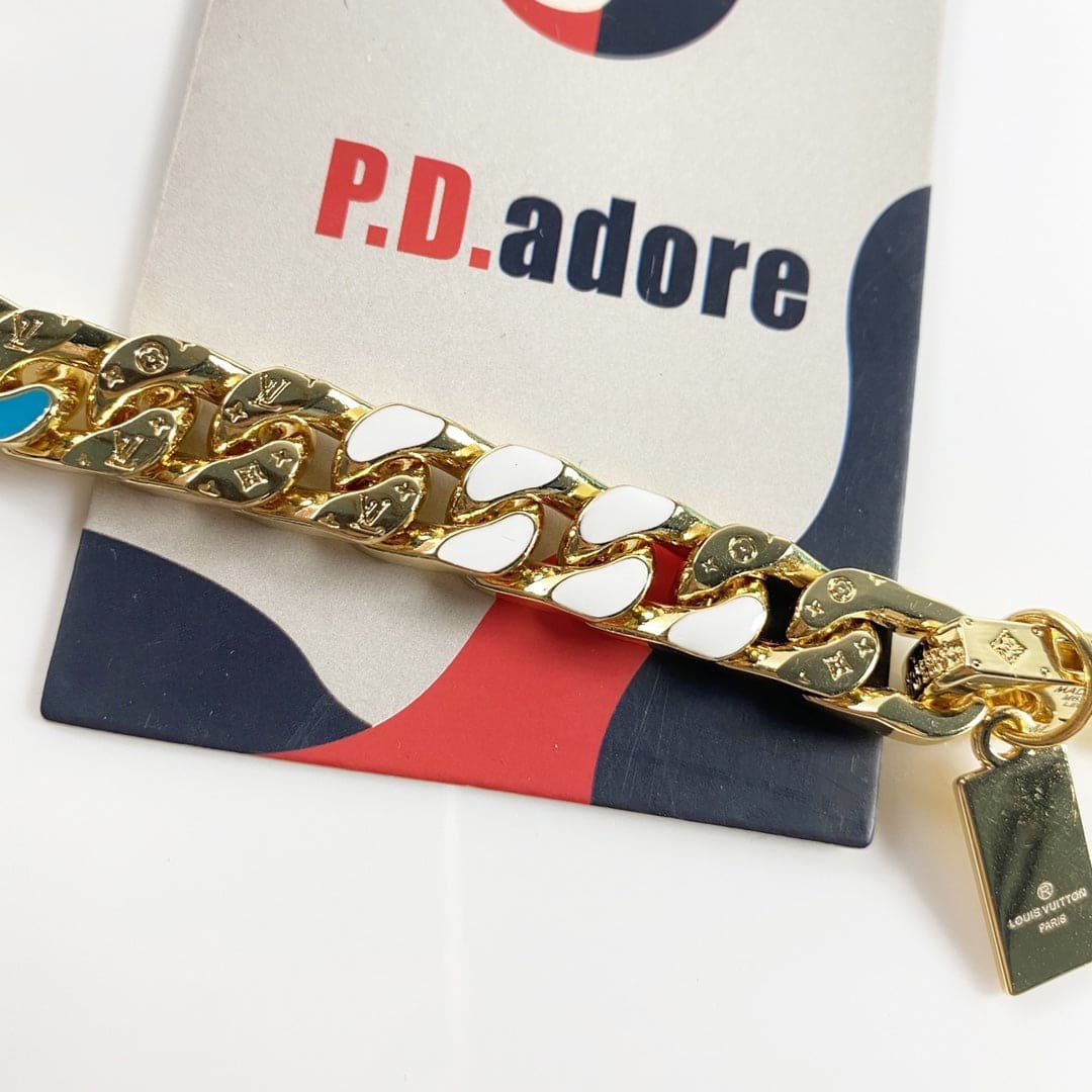 LV Gold Enamel Chain Bracelet - Image 8
