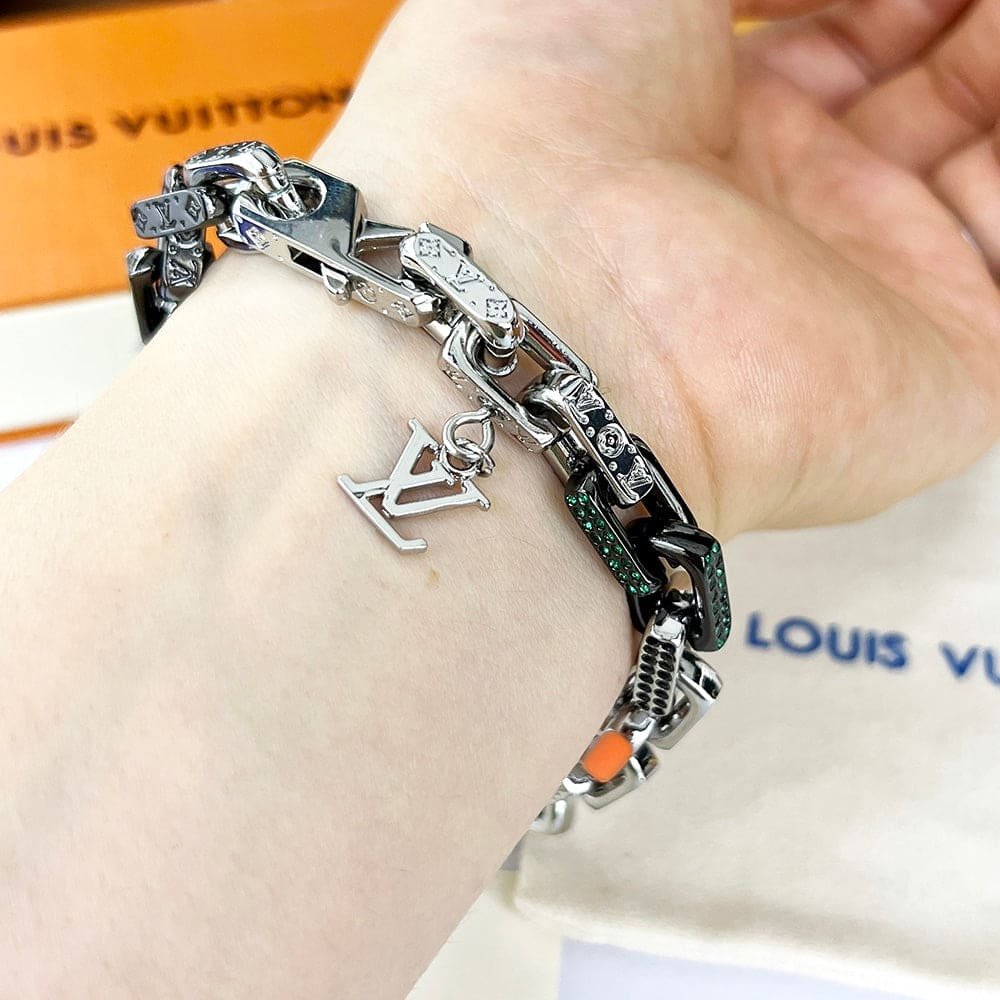 LV Colorful Enamel & Crystal Chain Bracelet - Image 3