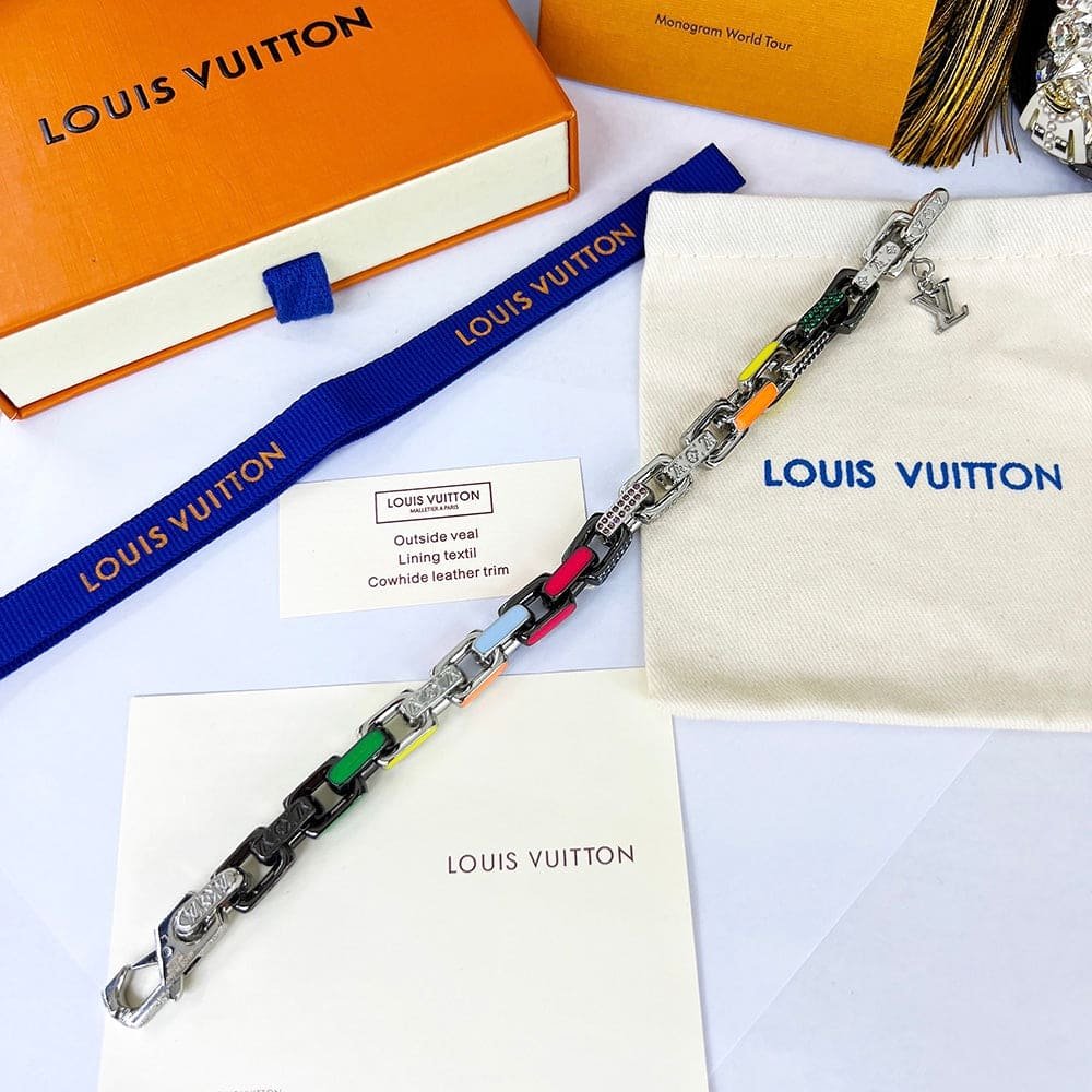 LV Colorful Enamel & Crystal Chain Bracelet - Image 8