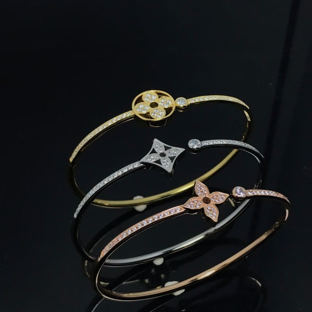 LV Silver Diamond Flower Bangle - Image 5