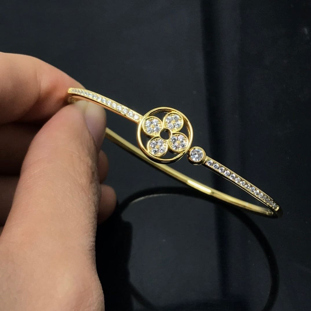 LV Silver Diamond Flower Bangle - Image 3