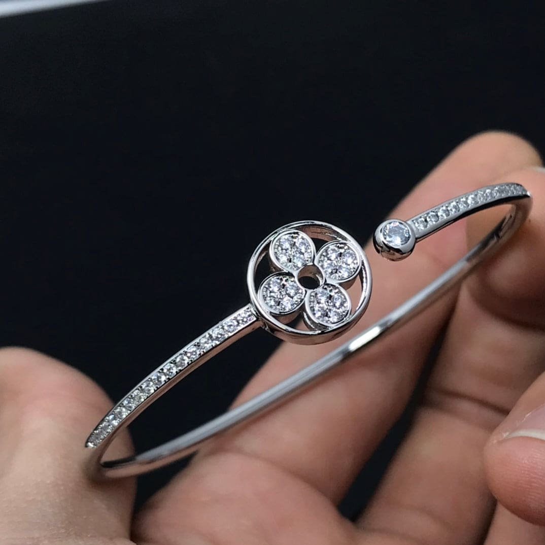 LV Silver Diamond Flower Bangle - Image 2
